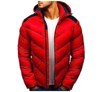 Caxndycing Veste d'hiver chaude doublée pour homme - Veste d'hiver avec capuche - Parka polaire - Veste d'extérieur en polaire - Col montant - Manteau d'hiver - Fermeture éclair, rouge, XL