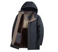 Caxndycing Veste d'hiver doublée en polaire pour homme - Coupe-vent - Parka d'hiver avec capuche - Grandes tailles - Manteau long et chaud - Parka d'hiver - Veste softshell, bleu marine, 5XL