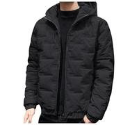 Caxndycing Veste d'hiver pour homme - Couleur unie - Avec capuche - Veste matelassée avec fermeture éclair - En coton - Coupe-vent - Veste d'extérieur chaude, Noir , M