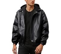 Caxndycing Veste en cuir synthétique pour homme - Veste de moto - Veste de vélo - Veste de cowboy occidentale - Veste à capuche - Coupe-vent - Veste de vélo vintage - Veste d'hiver, Noir , M