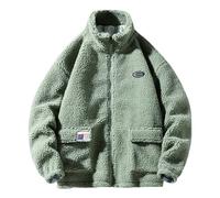 Caxndycing Veste polaire chaude pour homme - Veste Sherpa - Couleur unie - Veste polaire Teddy avec col montant - Veste d'hiver avec fermeture éclair intégrale - Veste en peluche, vert, L