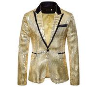 Caxndycing Veste pour homme avec paillettes brodées - Manteau décontracté et élégant - Coupe ajustée - Blazer - Veste de costume - Veste blazer - Tenue de festival - Pour le bureau et les affaires, or