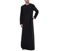 Caxndycing Vêtements de prière musulmanes Hommes Hommes Musulman Costume Islamique Robe musulmane Moyen-Orient Caftan Islamique Dubaï Thobe Pleine Longueur Arabe Dishdasha Kandoura, Noir , L