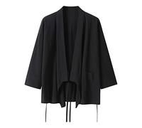 Caxndycing Yukata Cardigan baggy pour homme Japon Happi Kimono Tops Haori Cardigan d'été Yukata Open Front Manteaux Lâche Manches 3/4 Uni Léger Cardigan Outwear Yukata, Noir , XXXXXXXL