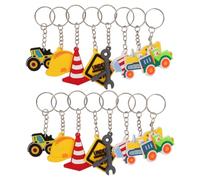CAXUSD 16 Pièces Porte-clés Construction PVC Résistant Mini Véhicules pour Garçon Fille Décorations de Fête Tracteur Bulldozer Camion à Ciment et Pelle Accessoires et Prix pour