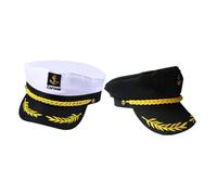 CAXUSD 4 Pièces Casquette de Capitaine Ajustable Blanc et Noir pour Yacht Fête à Thème Cosplay Mariage Chapeaux de Marin Respirants et pour Adultes