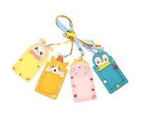 CAXUSD 4pièces Porte-Cartes Anti-Rayures avec Lanière Étui à Cartes Cartoon pour Étudiants Et Professionnels Design Mignon Lapin Chien Princesse Pingouin