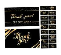 CAXUSD 50 pièces Cartes de Remerciement pour Commande Papier Épais Noir et Doré Notes de Gratitude Sophistiquées pour Petites Entreprises et Commerçants Format Compact