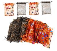 CAXUSD 60 Pièces Halloween Candy Pouch Set With Pumpkin And Spider Mesh Drawstring Bags For Party Favors Snacks And Treats