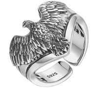 CAXUSD Bague Aigle Rétro à Surface Intérieure Polie Lisse en Cuivre Argenté, Bague Réglable Confortable Port Quotidien Soirée
