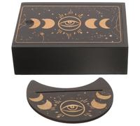 CAXUSD Boîte de Rangement pour Cartes de Tarot 15,8x10,6x5 cm en avec Support Lune, Coffret Soleil & Lune pour Runes, Cristaux et oracles, Plateau de présentation rituel pour