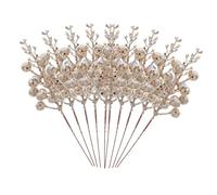 CAXUSD Branches Décoratives De Noël à Baies Artificielles Pailletées Couleur Beige Doré Et Neige 19x5x5 Cm en Plastique PVC 10 Pièces Décoration Sapin Fête Et Intérieur