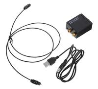 CAXUSD Convertisseur Audio Numérique-analogique 96 Khz avec Câble USB et Câble Fibre Optique, Boîtier Noir Compact pour TV et Ampli, Adaptateur de Signaux Numériques vers Audio
