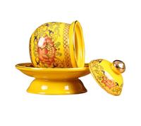 CAXUSD Coupe Bouddha pour Usage Rituel en Céramique Tasse Sacrée Classique Jaune Résistante Vieillissement et Culte Bouddhiste en Famille ou Entre Amis