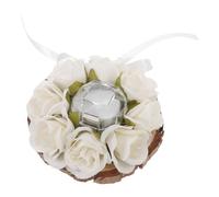 CAXUSD Coussin Porte-alliances Floral avec Ruban Blanc Et Base en Bois, Boîte à Alliances Romantique pour Cérémonie de Mariage, Décoration Charmante pour Une Demande en Mariage