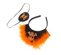 CAXUSD Diadème Pirate Garçon Fille Halloween avec Plume Orange et Masque Oculaire Crâne Accessoire Costume pour Fête Déguisée