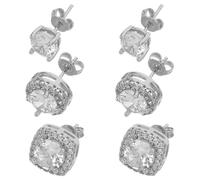 CAXUSD Ensemble de 3 Paires de Boucles D’oreilles Puces Géométriques en Zircon Cubique Argenté, Boucles D’oreilles Rondes et Carrées pour Femmes et Adolescentes, Bijoux Légers