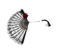 CAXUSD Éventail Pliant Vintage Dentelle Noire avec Rose Européenne et Plumes Éventail Espagnol Élégant pour Mariage Tea Party Cosplay et Photographie