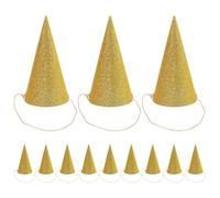 CAXUSD Lot de 12 Chapeaux d'anniversaire Triangulaires en Plastique Doré à Paillettes Mini Taille Cordelette Couronne Prince Héritier pour Garçon et Filles et Couleur Aléatoire