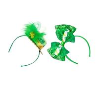 CAXUSD Lot de 2 Serrage-têtes Saint-patrick 100% Polyester Vert Paillettes Chapeau Haut-de-forme et Nœud Trèfle, Accessoires Festifs Confortables pour Fête Irlandaise et Défilé