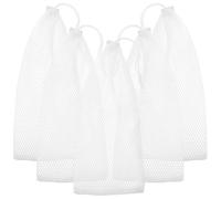CAXUSD Lot de 5 filets à graines pour oiseaux, en polyester durable avec cordon de serrage, sacs en maille pour oiseaux sauvages, faciles à nettoyer et à réutiliser, 12 x 28 cm, blanc