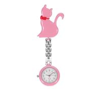 CAXUSD Montre de Poche à Clip Chat Mignon Rose Montre à Quartz pour Infirmière Suspendue Surveillance Infirmière Accessoire Médical Pratique et Léger