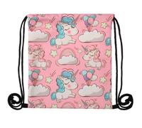 CAXUSD Paquet à Dos pour Filles Imprimé Licorne en Polyester Léger et Confortable, Pochette à Cordon pour Activités de Plein Air et Danse