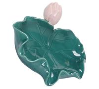 CAXUSD Porte-Savonnette de Salle de Bain en Céramique Motif Feuille de Lotus Système à Drainage Automatique Plateau Décoratif Accessoire Pratique et Résistant pour Usage Domestique