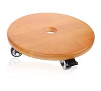 CAXUSD Support à Plantes en Bois Rond Mobile pour Intérieur avec roulettes Multidirectionnelles TPE Ø28 Cm, Panier Surélevé Anti-débordement pour Pots De Fleurs, Chariot Pratique Décoratif