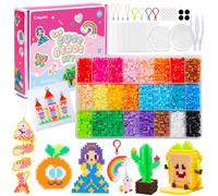 Caydo Kit de Perles à Repasser 24 Couleurs pour Filles, Perles 5mm avec Modèles, 3 Plateaux, Porte-clés, Accessoires & Boîte Cadeau pour Loisirs Créatifs, Anniversaire Noël