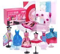 Caydo Kit Styliste 47 Pièces Avec Mini Machine À Coudre Électrique | Mannequins, tissu imprimé et kit de couture pour fabriquer des vêtements de poupée, cadeaux de noël pour filles 8-12 ans