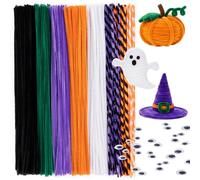 Caydo Lot de 200 cure-pipes d'Halloween en chenille épaisse et moelleuse pour loisirs créatifs, parfaits pour la fabrication d'animaux, de fleurs et de décorations festives