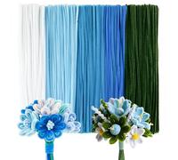 Caydo Lot de 500 cure-pipes à fleurs bleues, tiges chenilles, nettoyeur de tuyaux pour projets d'art et d'artisanat, cadeaux créatifs, décorations de fête