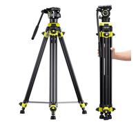 Cayer BV01 Trépied Video Compact avec Tête Fluide - 65" (165 cm) Léger en Aluminium pour Voyage, Tête 360°, Plaque Rapide et Charge Maxi 13.2 LB pour Reflex, Caméscope, Caméra