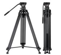 Cayer BV30L Système de trépied vidéo Professionnel à Double Tube en Aluminium Robuste avec tête Fluide K3, écarteur de Niveau Moyen, Charge maximale de 6 kg, caméscope DSLR, Plus 1 Plaque de