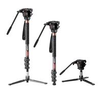 Cayer CF34 Monopode télescopique Professionnel en Fibre de Carbone avec tête Fluide vidéo et Base de Support Pliable pour appareils Photo Reflex numériques, Plus 1 Plaque coulissante supplémentaire
