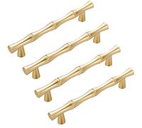 Caylingdee Lot de 4 poignées de placard dorées en forme de bambou - Centre des trous de 96 mm - Poignées de tiroir en alliage de zinc pour accessoires décoratifs de meubles