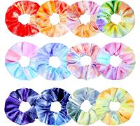 Caypp-12 Pcs Chouchou Cheveux Femme Velours Chouchou Satin Scrunchies Tie Dye Élastiques Cheveux Accessoire Cheveux