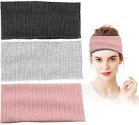 Caypp-3 Pièces Bandeau Cheveux Femme Homme,Bandeau Anti Transpiration,Elastique Bandeau Large Cheveux Femme,Coton Bandeau Tennis,Bandeau Sport Femme Pour Yoga,Pilates,Fitness Noir,Rose,Gris