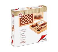 Cayro - Échecs, Dames Et Backgammon - + 7 Ans - Bois - Jeux De Société - Enfants Et Adultes - Plateau Réversible avec Boîte À Pièces - 2 Joueurs