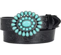 CaySep Femmes Western-Turquoise-Belt Embossed-PU-Cuir-Cowgirl-Ceinture Appliques-Jeans-Pants-Robes pour Rodéo-Country-Concert, Noir , 115cm/For Waist 72cm-99cm