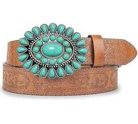 CaySep Femmes Western-Turquoise-Belt Embossed-PU-Cuir-Cowgirl-Ceinture Appliques-Jeans-Pants-Robes pour Rodéo-Country-Concert, marron, 115cm/For Waist 72cm-99cm