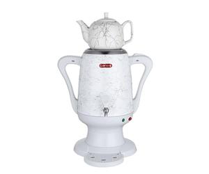 Caytime Samowar 3 L - Cuiseur à thé en acier inoxydable avec verseuse en céramique blanche/samovar électrique au design moderne