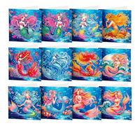 CAYUDEN 5D Diamond Painting Carte Postale, 12pcs DIY Diamond Painting la Carte Postale, Sirènes Diamant Peinture Cartes avec Enveloppe pour Anniversaire, Noël, Thanksgiving, Enfants, Famille