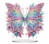 CAYUDEN DIY Diamond Painting Décoration de Table, Papillon Rose 5D Diamant Peinture Debout Art Set Tabletop Cadeau Adultes Gem Ornements pour Décoration