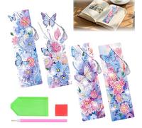 CAYUDEN DIY Diamond Painting Marque Page pour Activités Manuelles Adultes, 4pcs Papillon Marque-Pages 5D Peinture Diamant Kit de Bricolage Avec Pendentif pour Cadeaux Artisanaux D'anniversaire, Enfant