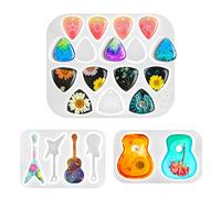 CAYUDEN Lot de 3 moules en résine époxy en Silicone pour médiator de Guitare - Moules créatifs pour Pendentif de Guitare - Moules époxy pour Moulage de résine - Moule pour débutants