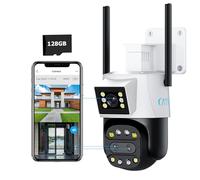 CAYVIS Camera Surveillance WiFi Exterieure,Objectifs Doubles, Double Champ de Vision, PTZ Caméra IP Extérieur WiFi 1080P, Détection de Forme Humaine Mouvement,Vision Nocturne Couleur (HD+128G)