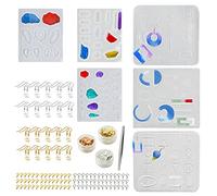Cayway 12 PCS Silicone Moule pour Bijoux, Boucle D'oreille Moules en Résine Epoxy, Flocons de Feuille D'Or, Crochets D'oreille et Anneaux de Saut pour Boucles D'oreilles en Résine