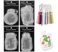 Cayway 120 PCS Marque Pages Fleurs Transparents, Signets de Fleurs Séchées Transparentes en 4 Style, Signets Transparents pour Fleurs Séchées avec Glands pour Les Marque Pages DIY